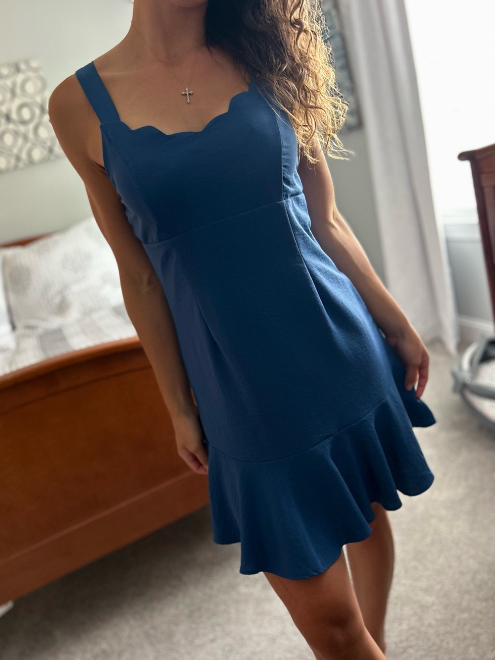 Classic Scallop Neck Navy Sleeveless Dress